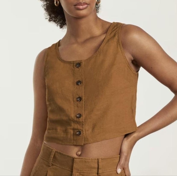 Everlane The Linen Button-Front Crop Tank Rust 6/S - Picture 1 of 4